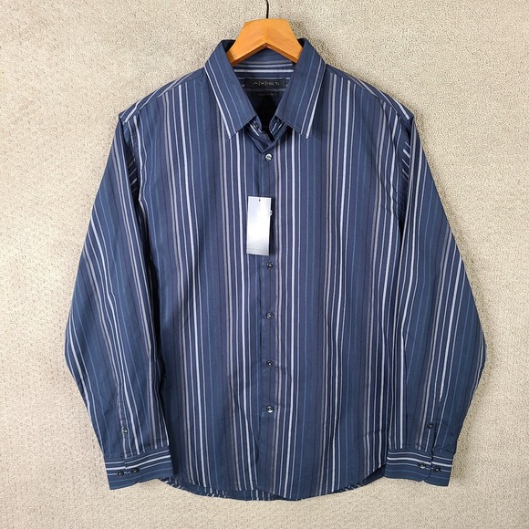 Axist Shirt Mens‎ XL Blue Gray Striped Modern Fit Button Down Cotton Blend NEW - Picture 1 of 10